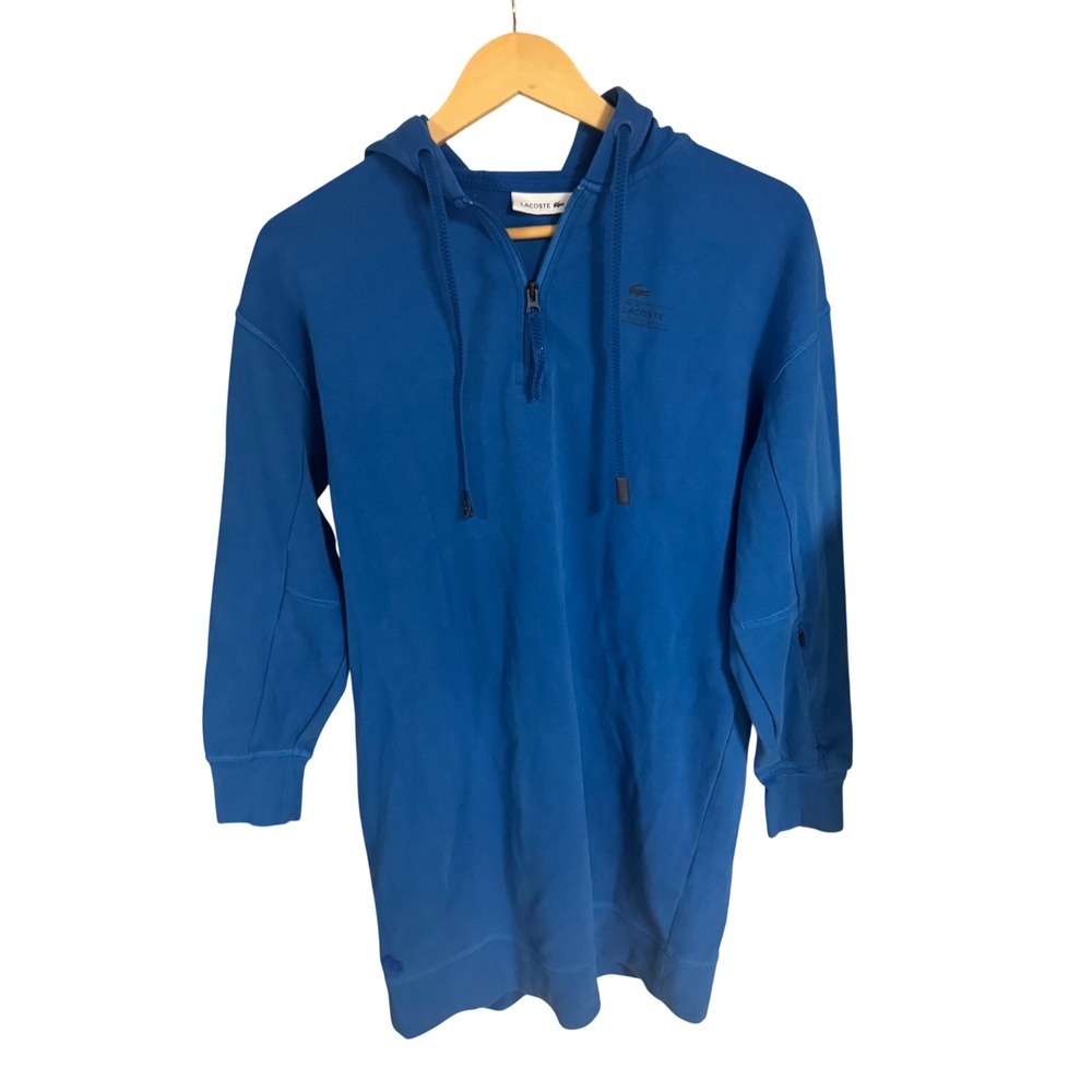 Lacoste Blue Quarter Zip Hooded Sweatshirt Dress Size 34 Long Sleeve Athleisure